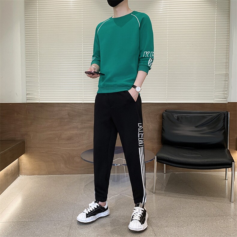 秋冬新款时尚套装运动圆领潮牌弹力卫衣卫裤大码宽松套装外套外贸,男装休闲套装,星座301D-5(原星座1415）