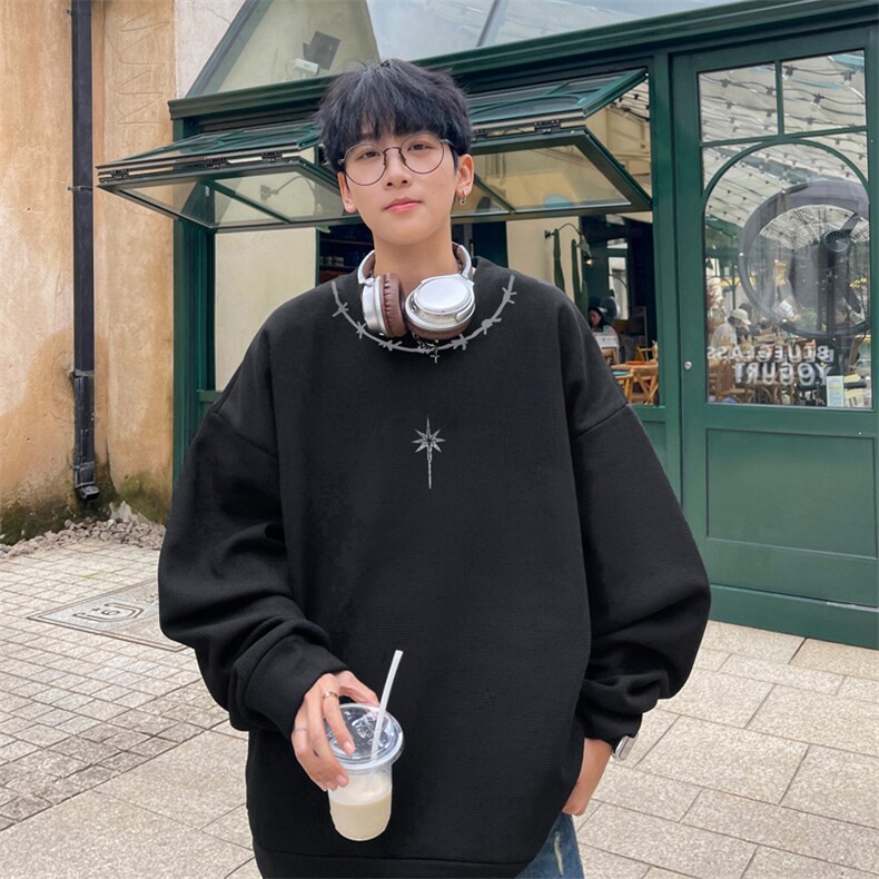 华夫格！华夫格上衣男圆领华夫格卫衣男大码长袖t恤男HY248-特P23,男装T恤,电商B367