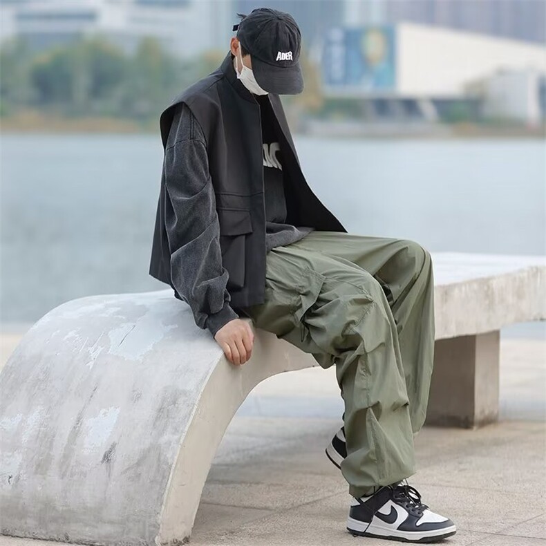日系工装休闲裤男潮牌复古户外大口袋褶皱休闲直筒裤子XK554-P42,男装休闲裤,星座1001-1