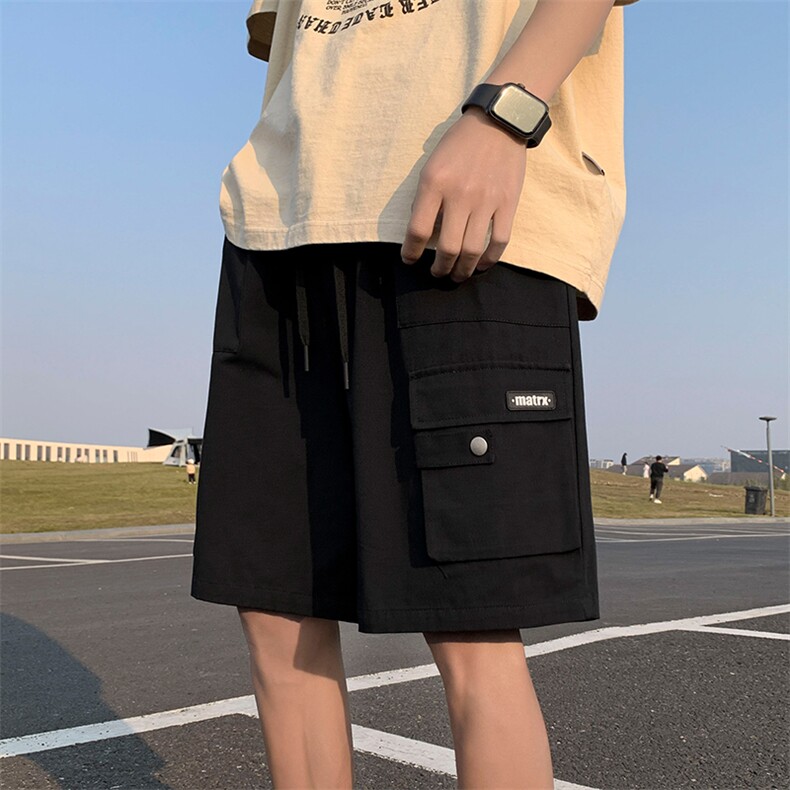 日系贴标工装五分裤X3082TP50控价68夏季简约百搭ins潮直筒裤男图片