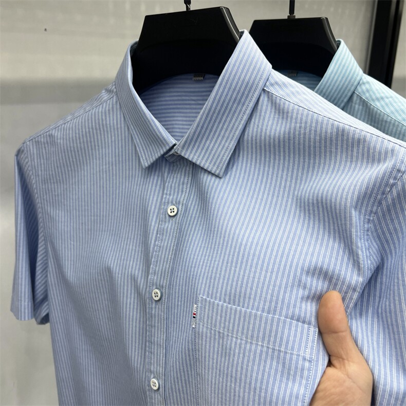 FN824827牛津纺男士纯棉竖条纹商务休闲衬衫手拍图大货主推,男装衬衫,钱塘207-1