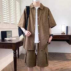 2025年薄款休闲衬衫套装款衣服夏季新款潮流帅气搭配短裤两件，男装牛仔裤，星座218-1（原230）