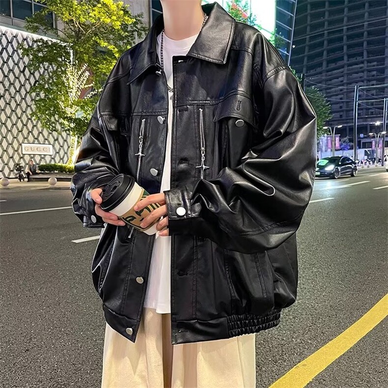 皮衣外套男高级感痞帅PU皮夹克美式复古机车服美拉德WM143-P75,男装皮衣,星座1109-3
