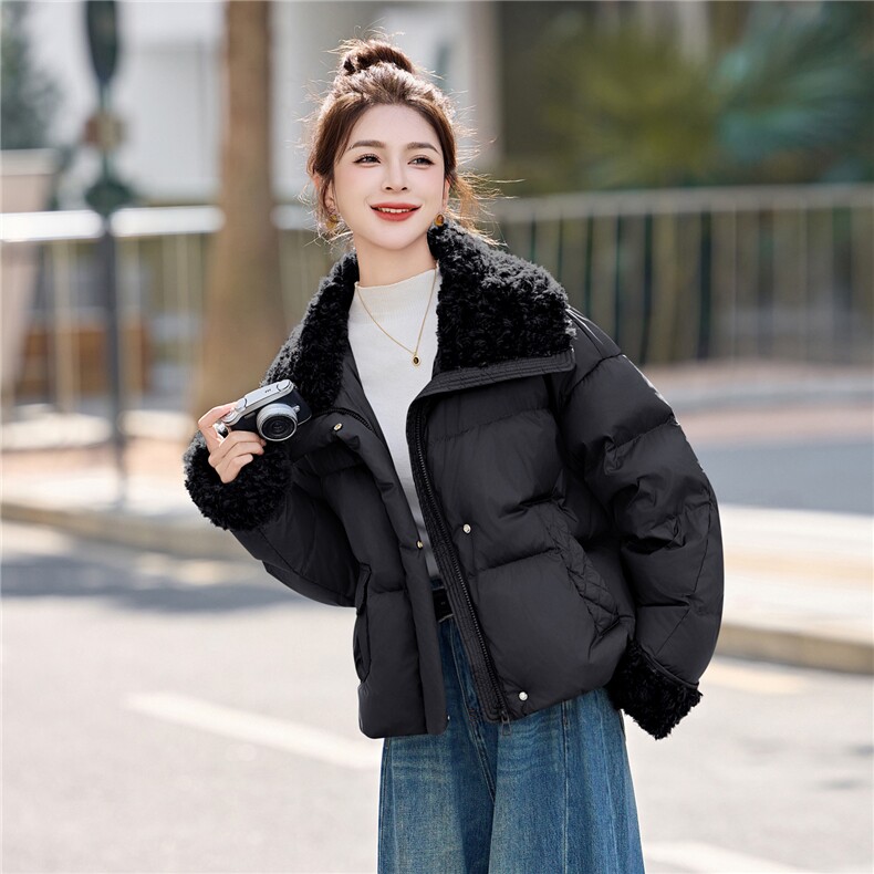羽绒服女款2025年新款时尚洋气短款白鸭绒气质大翻领冬季保暖外套,女装羽绒服,意芙