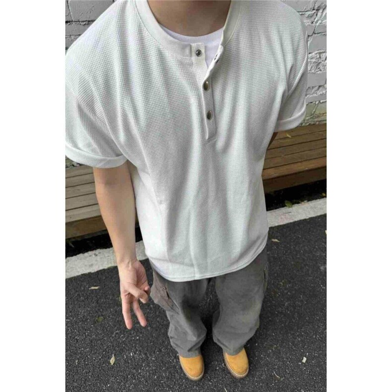 亨利领夏季纯棉美式潮牌潮流宽松百搭衣服慵懒风炸街帅气DT12 P35图片