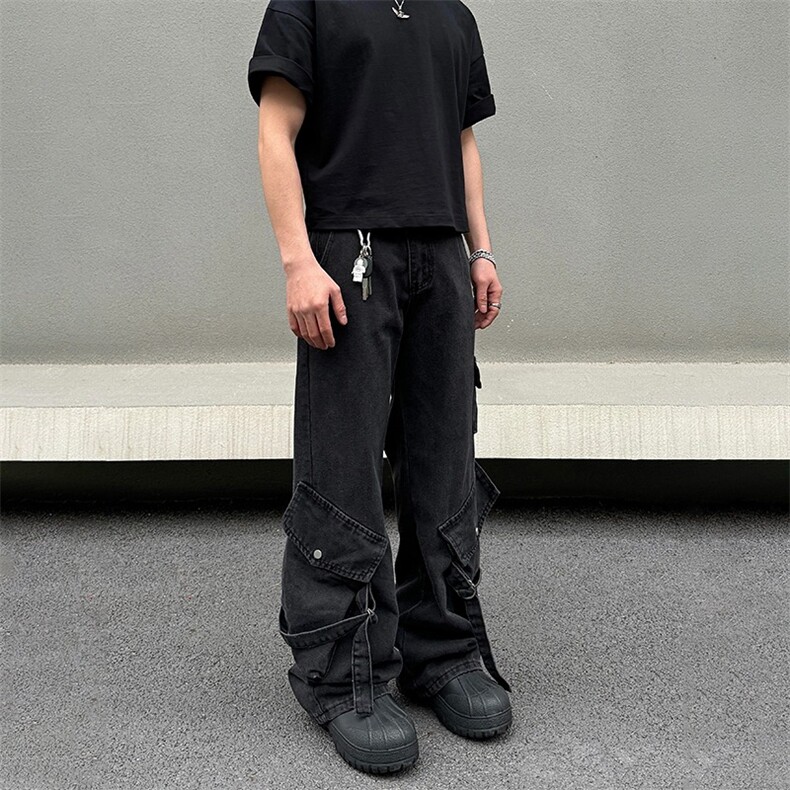 美式高街cleanfit黑色大口袋工装牛仔裤男直筒宽松vib,男装牛仔裤,星座218-1（原230）