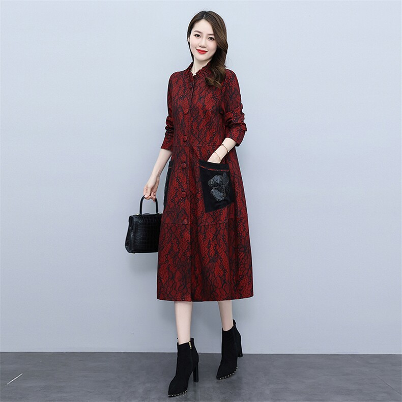 2022秋季女装新款大量现货时尚立领印花人字呢大码风衣,女装风衣,缘衣格