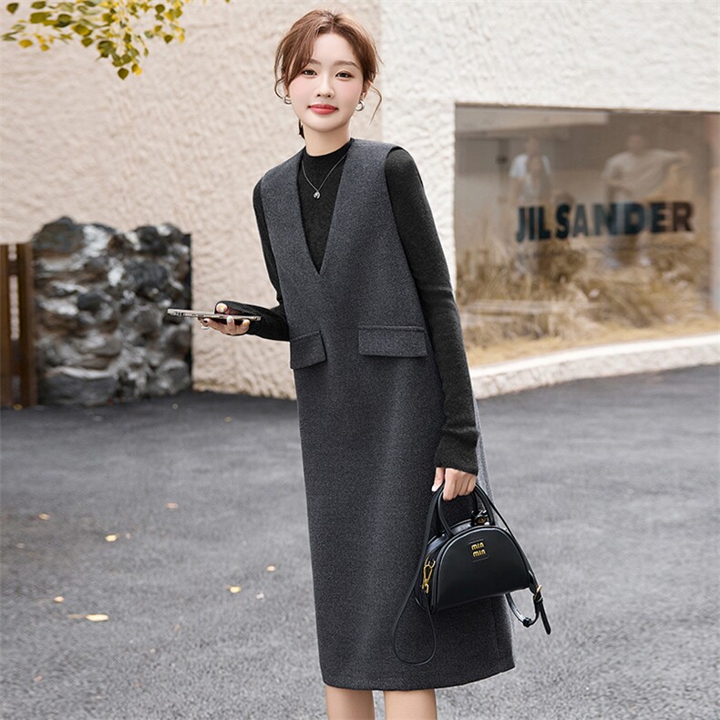 红毛呢背心裙配毛衣两件套女2026秋冬装气质百搭无袖连衣裙,女装套装/套裙,蓝诺裳