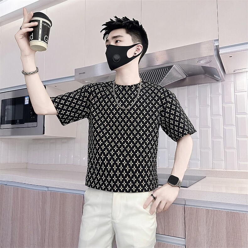 高级感提花面料短袖T恤男抖音痞帅社会小伙301C-DT84-P48控68,男装T恤,星座301C（原B323）