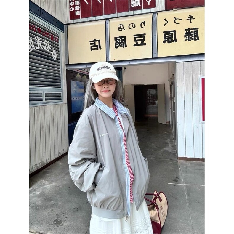 TK53-P50假两件工装外套美式复古棒球服早春季宽松设计感,男装工装外套,电商B323A