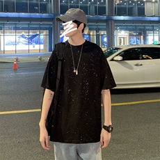 现货M-5XL港风亮片满天星短袖T恤男加大码夏季T2111/P20，男装T恤，星座223（原229-2）