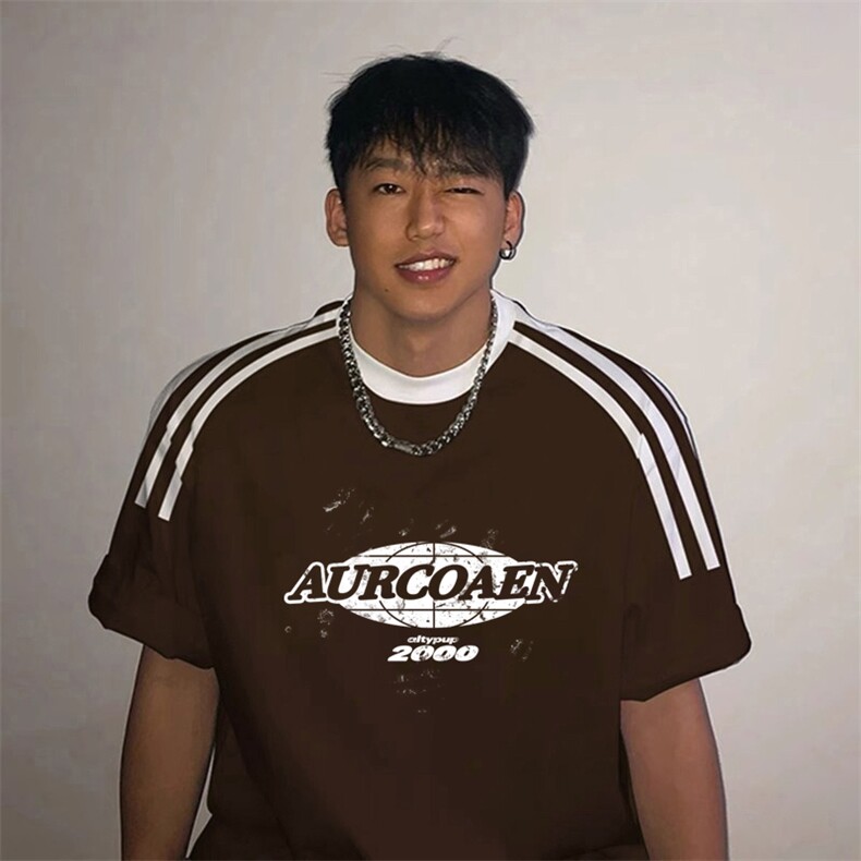 夏季美式高街重磅纯棉三条杠织带撞色男女短袖T恤ZD372-特P30,男装T恤,电商A486