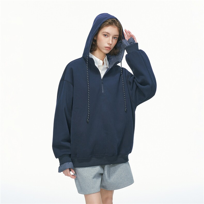 1506-1/W1201/P55浅灰色半拉链抽绳连帽卫衣男女春季重磅廓形百搭,男装卫衣,星座1506-1