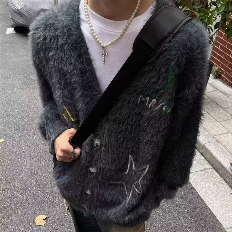 日系慵懒风男士开衫针织衫秋冬季新款潮流外套高级感宽松百搭毛衣,男装针织衫/毛衣,星座1210-1