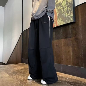 美式嘻哈春秋季潮牌垂感直筒拖地裤子男宽松阔腿休闲裤KK322-35图片