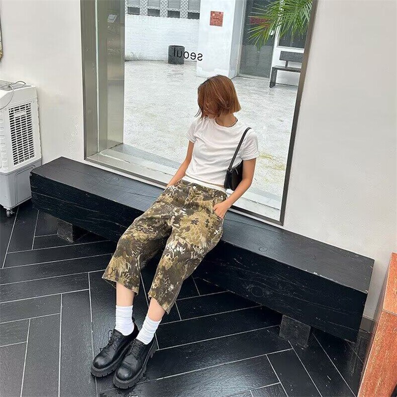 蛇纹迷彩短裤嘻哈废土水洗做旧牛仔裤男女新款休闲短裤DK4102-p45,男装牛仔裤,星座302B