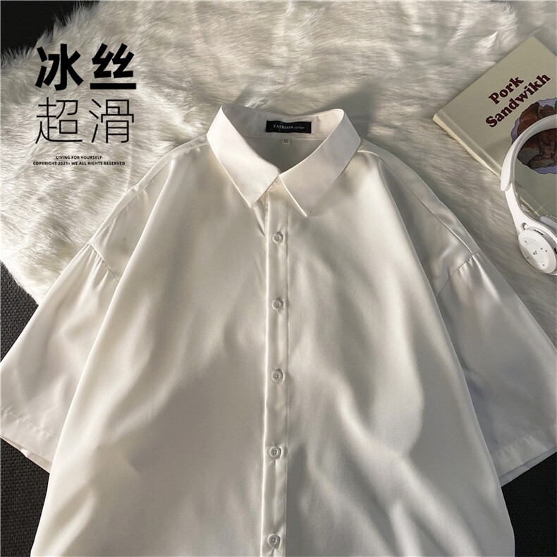 QT80已卖30W+冰丝短袖衬衫夏季透气凉爽纯色白衬衫男百搭,男装衬衫,电商C306-1