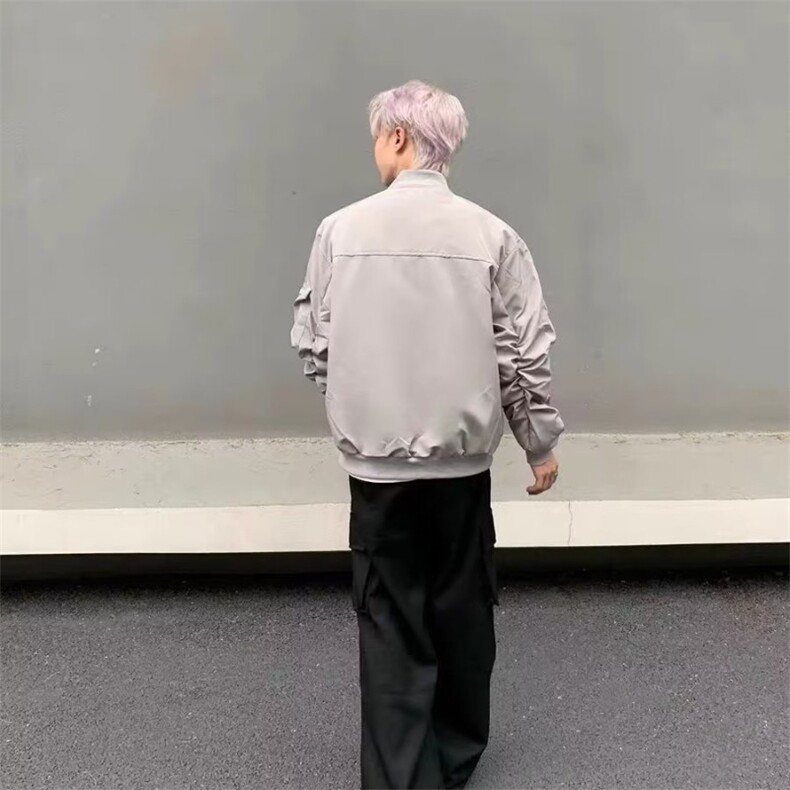 3316-P40美式高街头褶皱拼接设计棒球服夹克男女春秋复古宽松,男装夹克,电商B323A