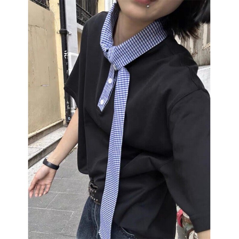 现货自制260克双纱「航海系」领口拼接设计感短袖t恤女夏季情侣,男装T恤,星座910A
