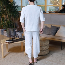 夏季棉麻一套装衣服男士中国风刺绣短袖t恤帅气半袖衣服HS01-P45，男装T恤，星座509