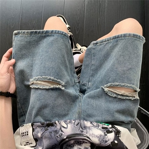 港风牛仔短裤ins潮流复古直筒休闲裤日系百搭裤子男 B04-P40图片