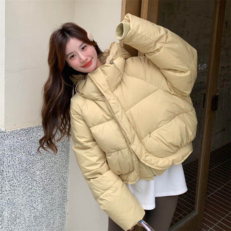 奶黄色羽绒服女冬季2025新款高级感韩系小个子流行短款面包服加厚图片
