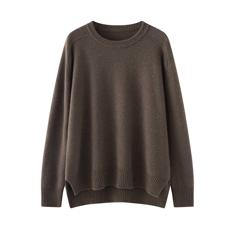 2025年秋季时尚百搭通勤简约休闲七针双股点子纱圆领马鞍肩，女装针织衫/毛衣，初韵羊绒