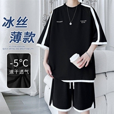 2025夏季新款旋律风车大码冰丝短袖套装M-5XHQ24604-P75，男装休闲套装，电商A022