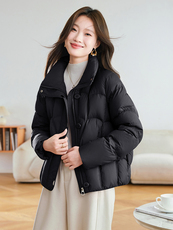 （现货）2025年冬季短款保暖90白鸭绒无帽立领羽绒服，女装羽绒服，深妍伊美