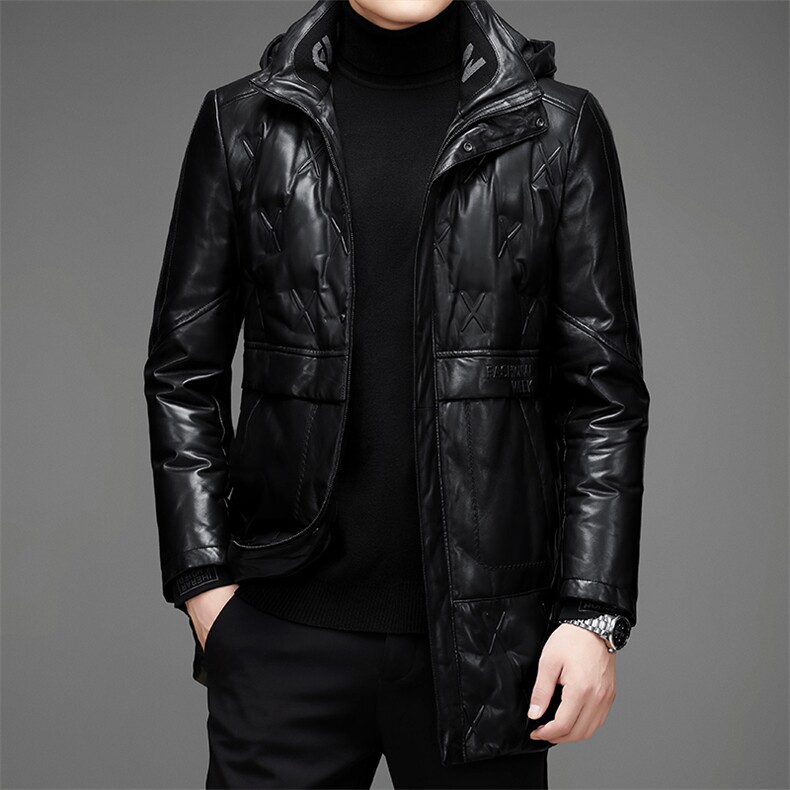 DLSN8125羽绒皮衣男头层绵羊皮白鸭绒羽绒服皮风衣P1550,男装皮衣,电商B360