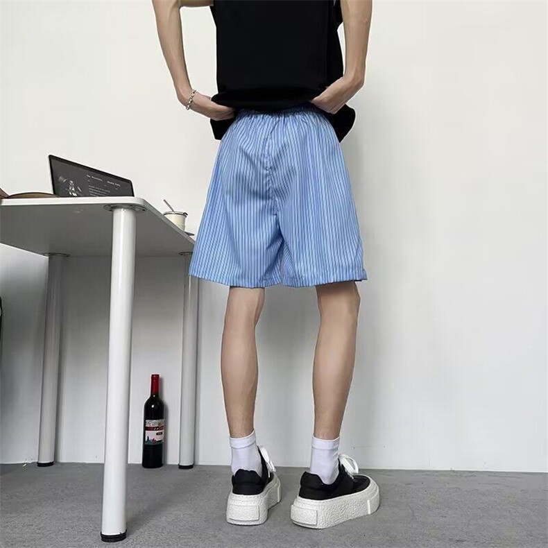 美式小众蓝色条纹沙滩短裤男女夏宽松户外速干四五分裤K6296-P24,男装牛仔裤,星座412-2