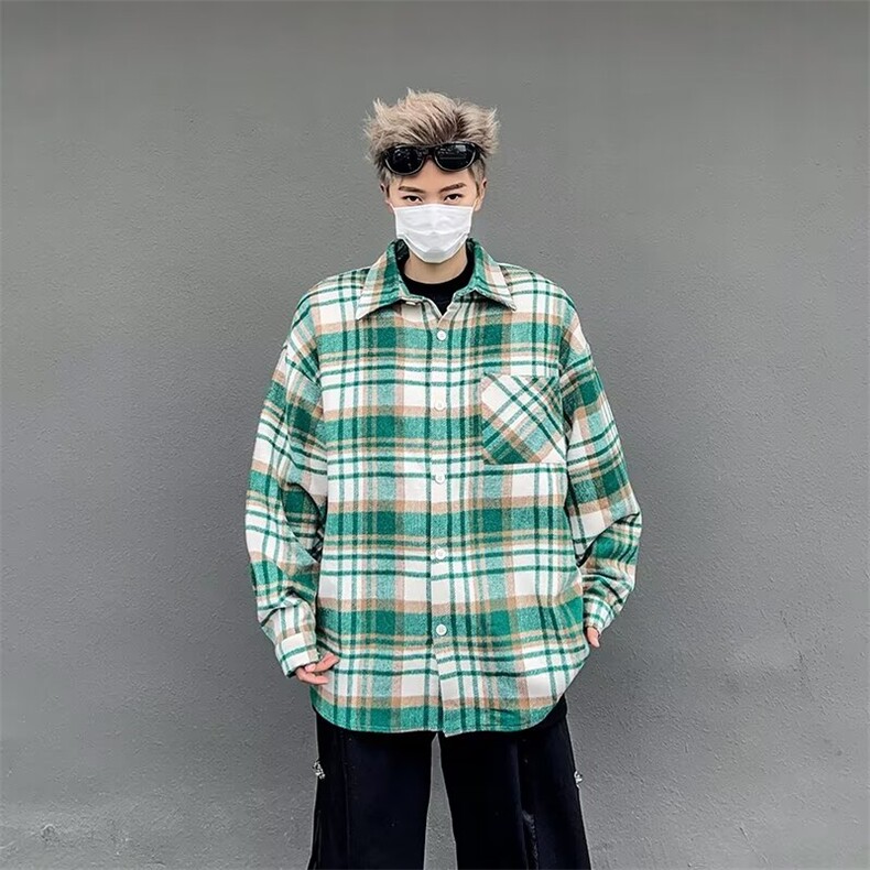 格子衬衫男长袖潮牌痞帅上衣ins港风日系衬衣潮流外套C2666-p40图片