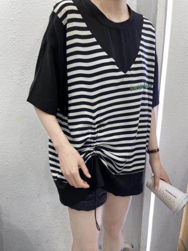 天丝条纹假二件拼接款，女装，雪儿伊秀