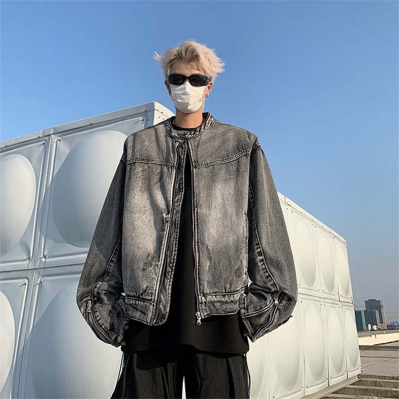 高品质秋款男牛仔立领夹克工装侧边开叉拉链破洞外套JK8621P80,男装夹克,星座1013-1