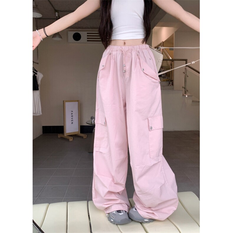 AK2431-P50美式复古宽松工装裤女春夏显瘦潮流阔腿休闲长裤子,女装休闲裤,星座617A-2
