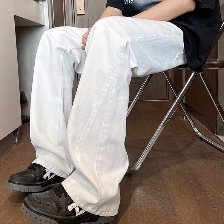 美式休闲高街宽松水洗牛仔裤男复古松紧腰微喇叭潮牌百搭纯色长裤,男装牛仔裤,星座218-1（原230）