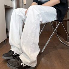 美式休闲高街宽松水洗牛仔裤男复古松紧腰微喇叭潮牌百搭纯色长裤，男装牛仔裤，星座218-1（原230）