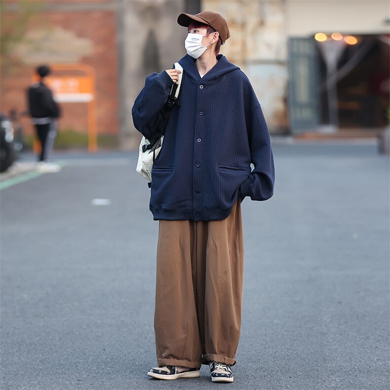 WY017-P48日系华夫格连帽300克开袋卫衣外套,男装卫衣,星座1501-1