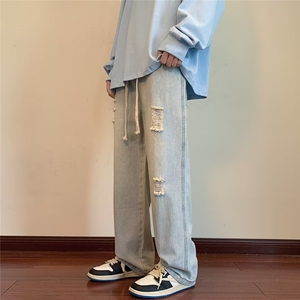 牛仔裤男韩版潮流多口袋字母刺绣高街2024春夏ins休闲裤K2555-P50图片
