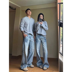 网络图，美式复古男女新款夏季微喇直筒裤牛仔裤XZ302B-1-N30P45，男装牛仔裤，星座302B-1