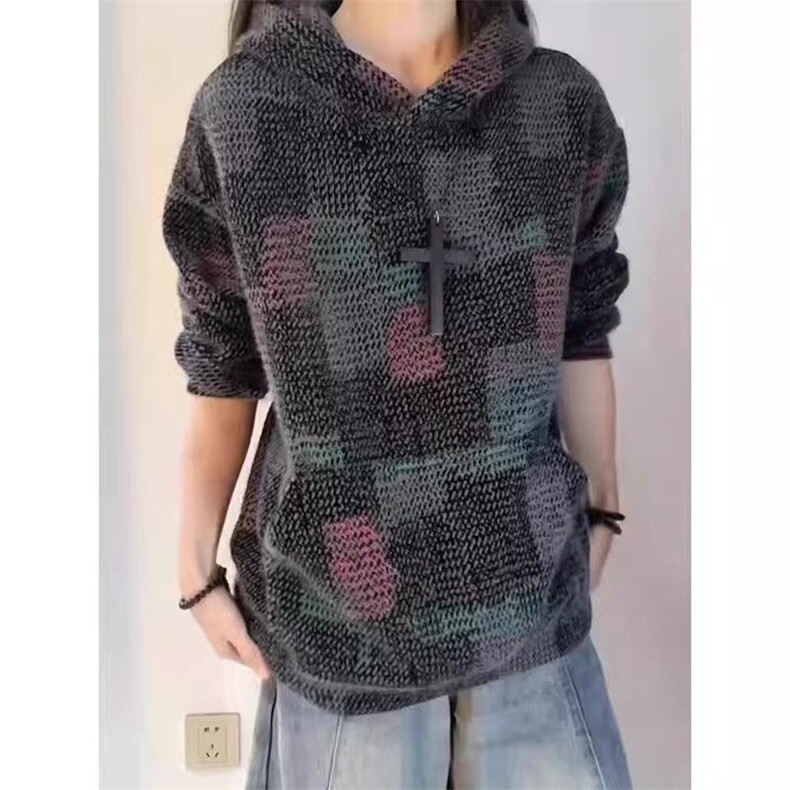 彩色格子开衫卫衣男款冬季潮牌无帽立领外套痞帅情侣上衣WYT21,女装短外套,星座516A
