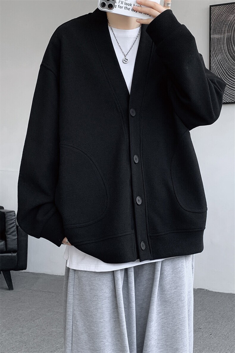 8XL-M春季开衫V领卫衣男港风日系慵懒风痞帅长袖上衣服外套KS001,男装卫衣,电商B312