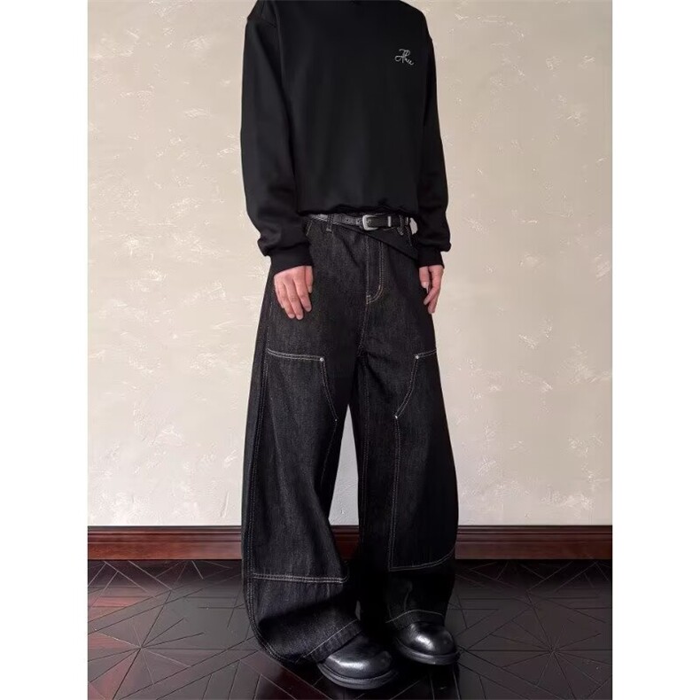 牛仔裤男女新款直筒裤阔腿裤情侣工装裤潮牌弯刀裤子LB31000-P54,男装牛仔裤,星座1008