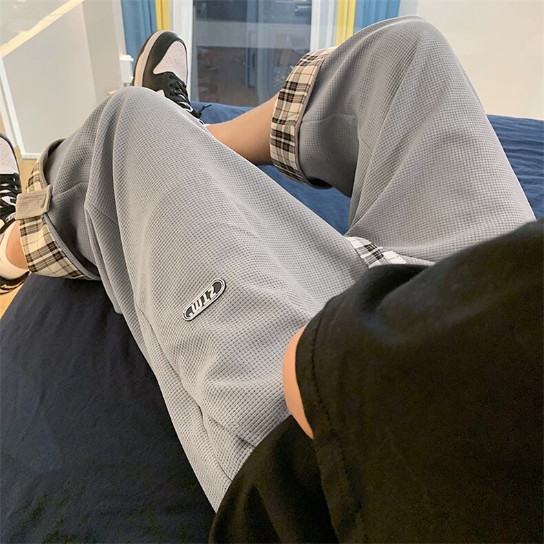 港风华夫格七分裤男夏季宽松潮流休闲裤百搭大码直筒裤K27-P28,男装牛仔裤,星座310B-1