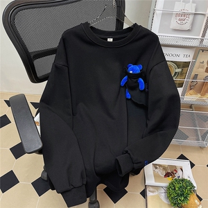 港风中性风平铺刺绣字母小熊大码情侣潮卫衣男WY8745P60控88图片