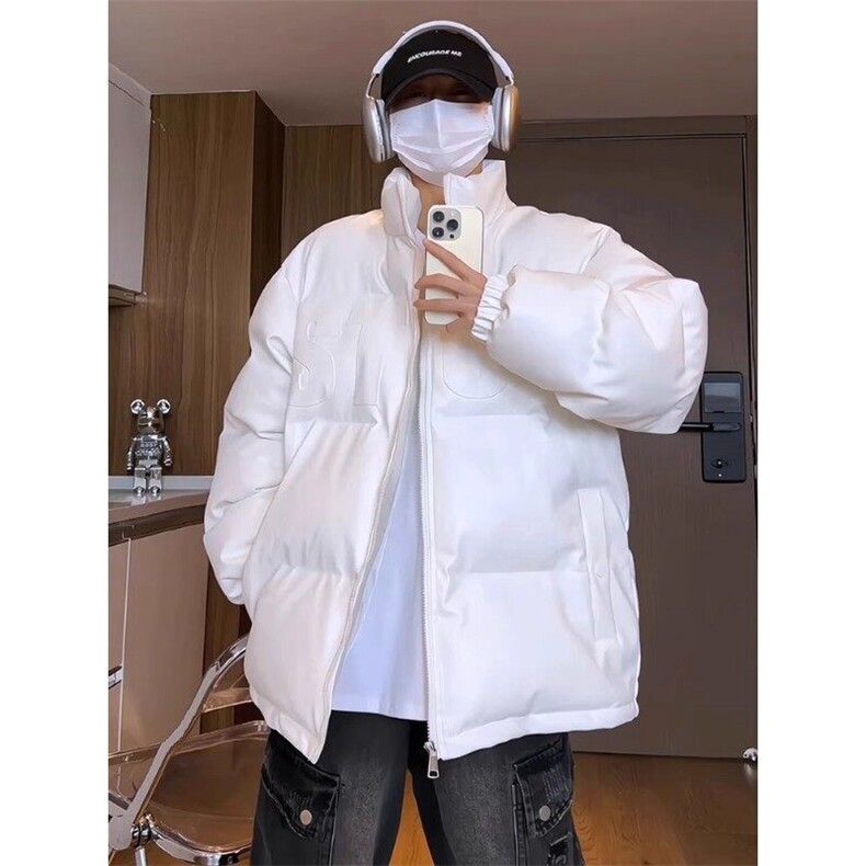 冬季美式立领pu皮钢印羽绒棉服男外套M2881P90直播,男装棉衣,星座1904A-1