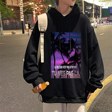 WY2195-P35加绒款-P40纯棉连帽卫衣男大码运动帽衫宽松薄外套男，男装卫衣，电商A040
