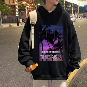 WY2195-P35 加绒款-P40 纯棉连帽卫衣男大码运动帽衫宽松薄外套男图片