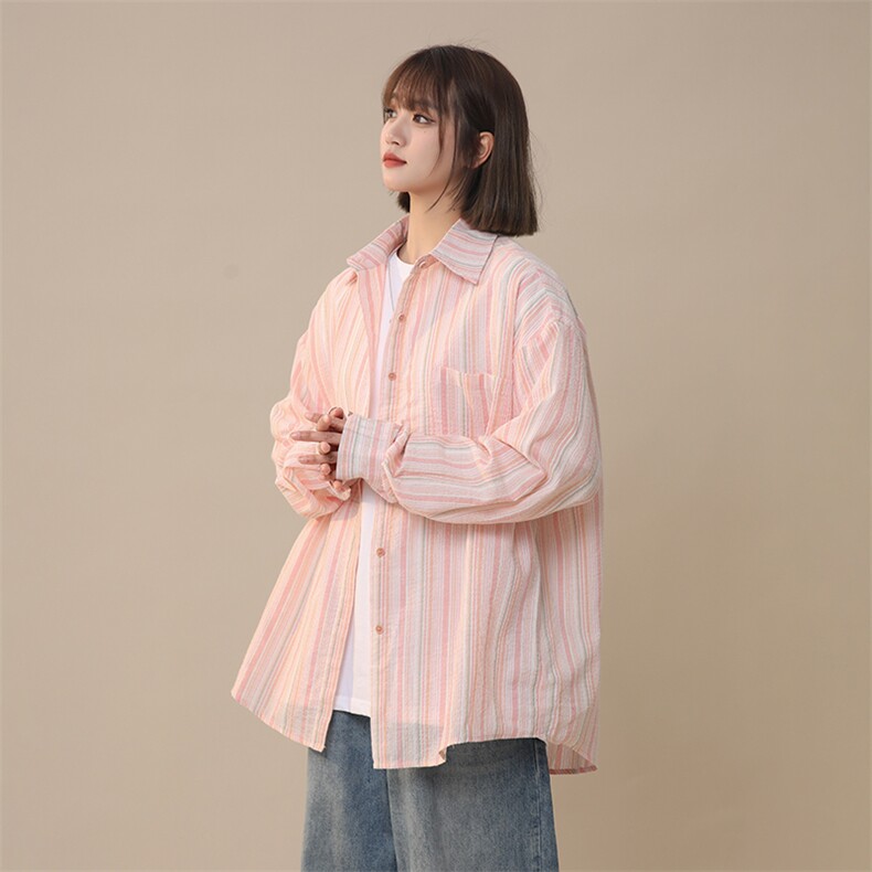 防晒长袖衬衫女夏季轻薄空调开衫条纹慵懒风XZ225-3-CS09-P45控65,女装衬衫,星座225-3