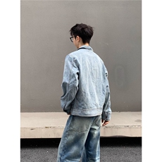 复古水洗做旧多口袋工装牛仔外套男女vibe宽松设计感翻领夹克，男装工装外套，星座1210-1